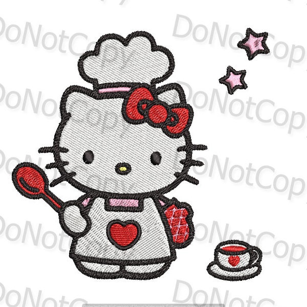 Kitty Chef Cook Baker Barista  LOVE  Red Bow Machine Embroidery Design File