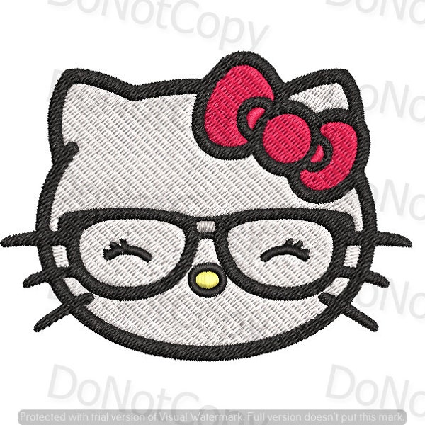 Kitty Pink Bow Eye Glasses Cat ~ Cute Cartoon - Machine Embroidery Design File