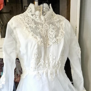 Fairytale Wedding Dress -- Matte Satin, Tulle & Lace, High Neck, BowBack, Cottagecore Bridal Gown