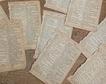 Antique small French book pages | 10 mini French English dictionary pages | distressed craft paper pack | old ephemera | junk journal supply