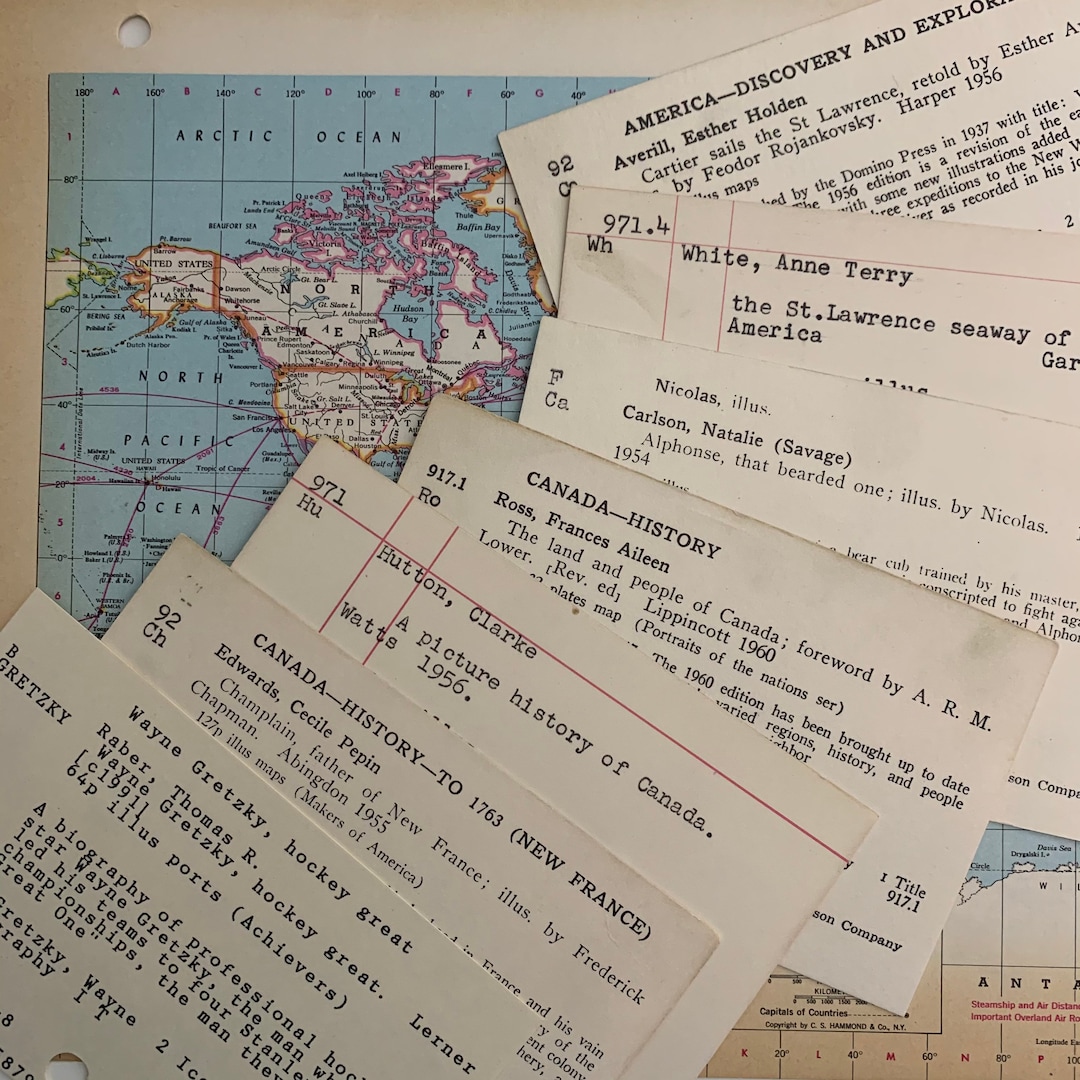 Canada Theme Library Catalog Cards 5 Authentic Vintage Index Cards