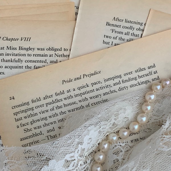 Vintage Pride and Prejudice 8 page bundle | neutral literary ephemera lot | old Jane Austen theme aged paper pack for junk journal supply