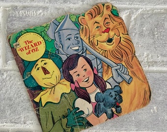 Vintage Wizard of Oz Golden Shape Book | old diecut 1976 childrens paperback picture book with Dorothy, Toto, Lion, Tin Man, Lion on cover