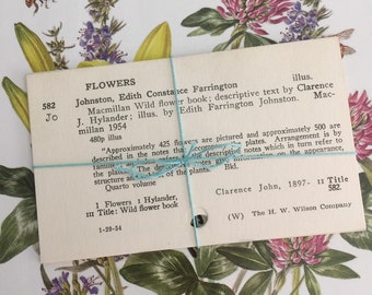 Garden themed library catalog cards | 6 flower, plant, tree vintage index cards | botanical ephemera lot for craft, junk journal supply