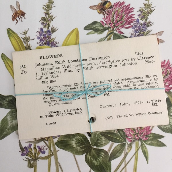 Garden themed library catalog cards | 6 flower, plant, tree vintage index cards | botanical ephemera lot for craft, junk journal supply