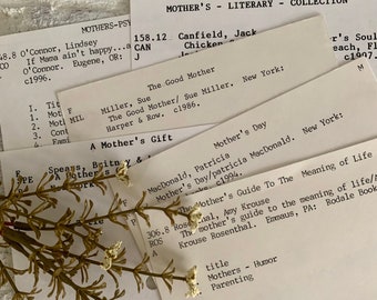 Motherhood theme library catalog cards | 6 authentic vintage index cards from library | old ephemera lot paper pack for craft/journal supply