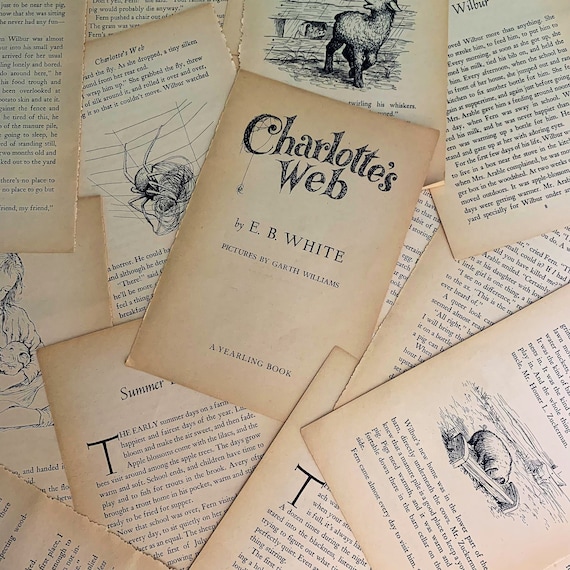 Vintage Charlotte's Web Page Bundle 8-sheet Old Ephemera Lot Aged Paper  Pack From Classic Children's Book for Crafting, Decor 