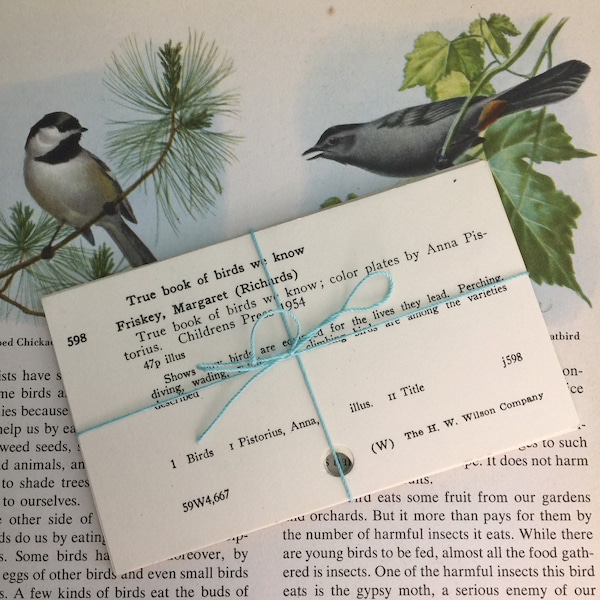 Bird theme library catalog cards | 6 authentic vintage index cards from old library card catalog | ephemera lot paper pack for craft/journal