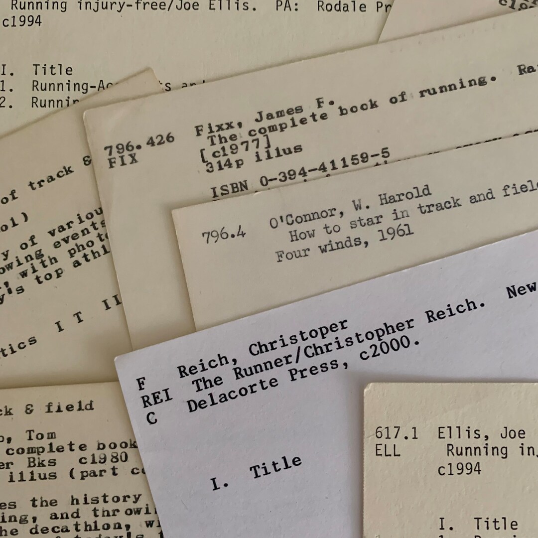 Running Theme Library Catalog Cards 6 Vintage Index Cards From Old