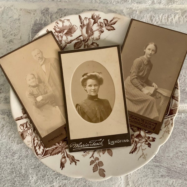 Lot of three antique Swedish cartes de visite by photographer Maria Tesch, Linkofing Sweden circa 1910 | small black and white sepia photos