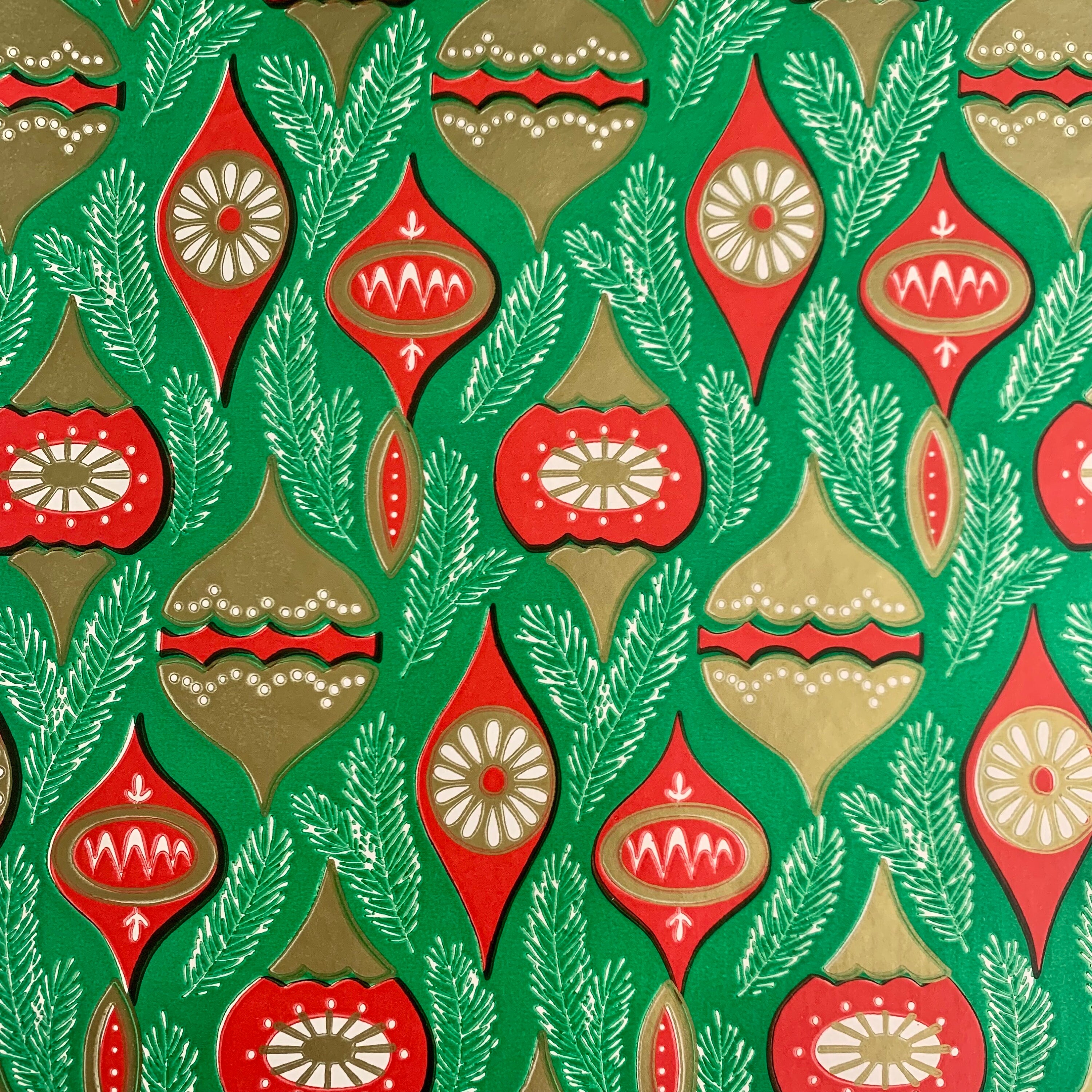 Vintage CHRISTMAS WRAPPING PAPER GIFT WRAP CANDLE & ORNAMENTS  1950's MID-CENTURY