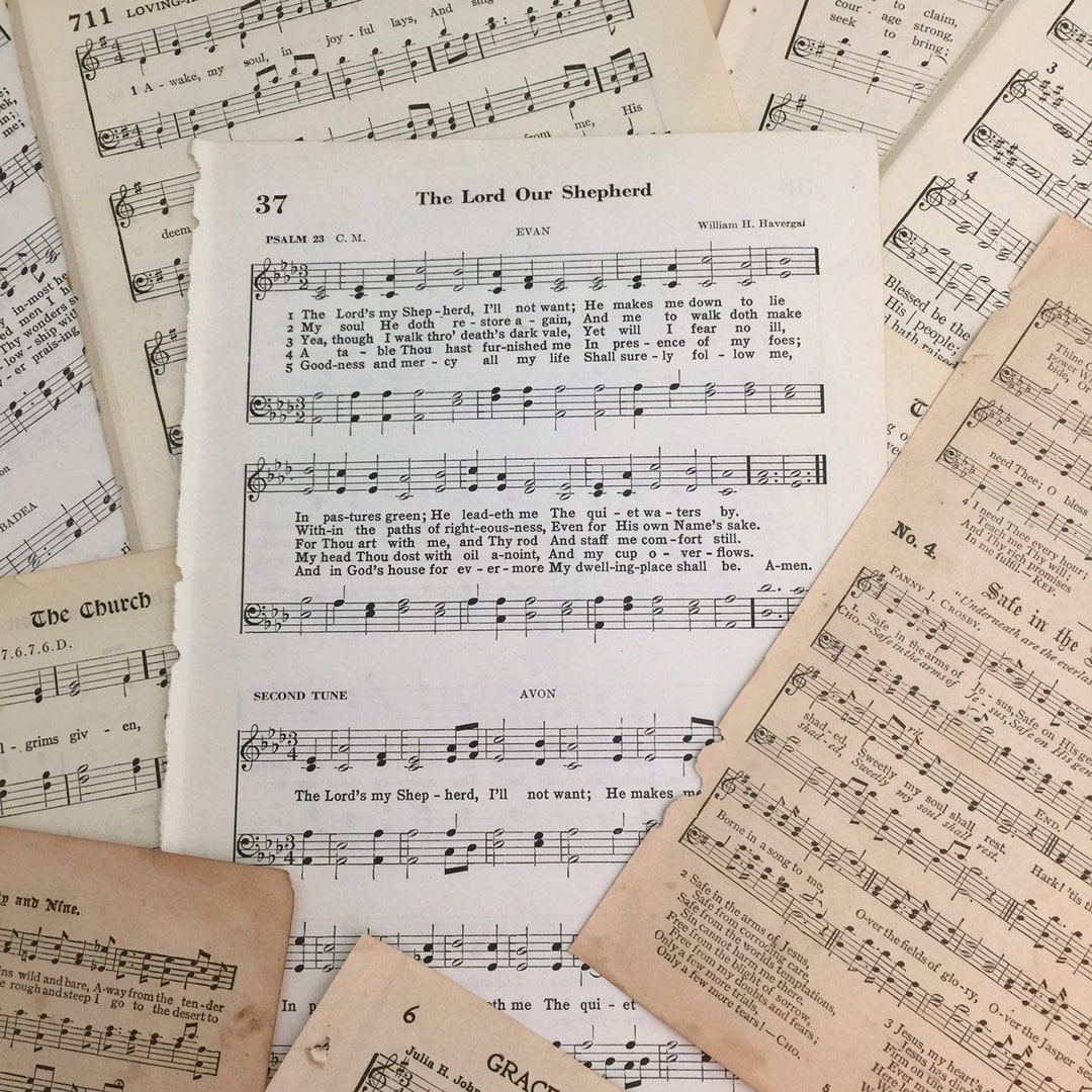 Vintage Hymnal Pages for Crafting | Old Rustic Aged Paper Pack | Shabby Religious Ephemera Lot ...