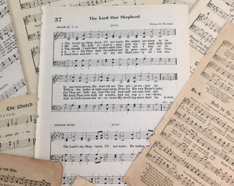 15 vintage hymnal pages for crafting | old rustic aged paper pack | shabby religious ephemera lot for decor scrapbook junk journal supply