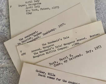 Choose a female author library catalog card lot | vintage library index card old ephemera lot for craft, junk journal supply or bookish gift