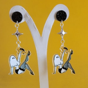 Acrylic Black and White Pinup Ghost Earrings