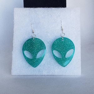 Alien Earrings in Peacock