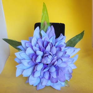 Blue and Purple Dahlia Hair Flower with Bamboo Leaves