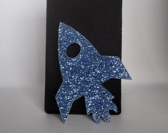 Rocket Brooch in Glitter Blue Acrylic (Style 2)