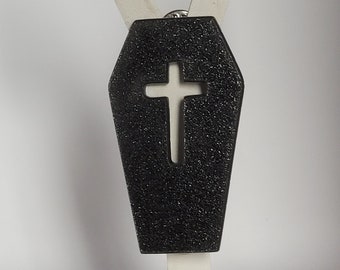 Coffin Brooch in Glitter Black Acrylic