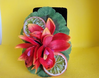 Fleur de cheveux en tranches d'agrumes, triple orchidée en orange