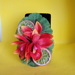 Triple Orchid Citrus Slice Hair Flower in Orange