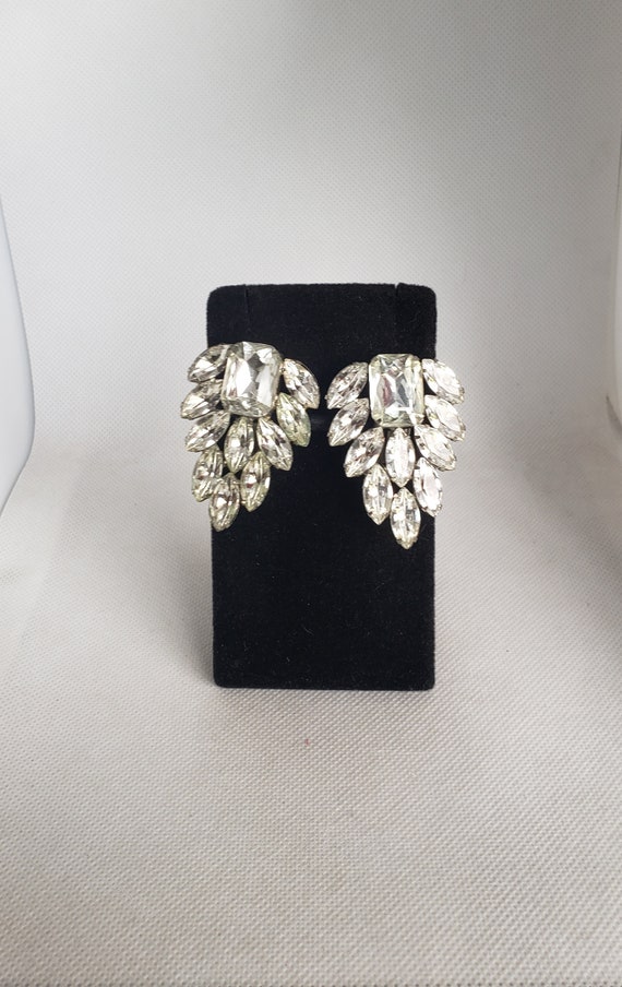 Vintage Thelma Deutsch Clip On Rhinestone Earrings