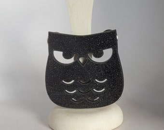 Owl Brooch in Glitter Black Acrylic