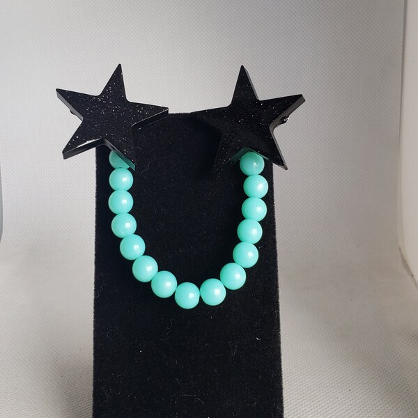 Large Star Cardigan Clips in Black and Aqua