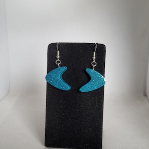 Retro Atomic Boomerang Earrings in Poseidon Blue