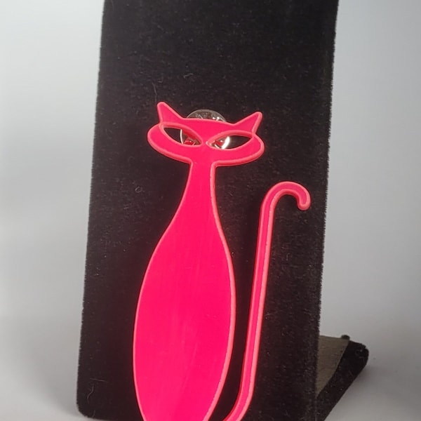Atomic Kitty Brooch in Opaque Hot Pink Acrylic