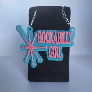 Rockabilly Girl Necklace in Pink and Blue Acrylic
