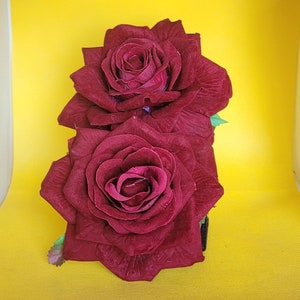 Double Rose Hair Flower in Burgundy