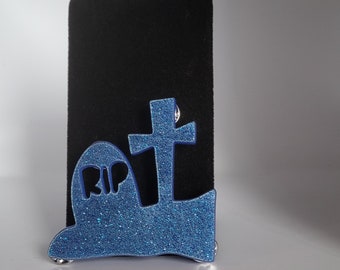 Cemetery Brooch in Glitter Blue Acrylic