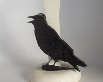 Crow Brooch in Glitter Black Acrylic