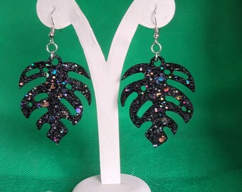Monstera Leaf Earrings in Black