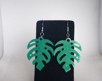 Monstera Leaf Earrings in Kelly Green