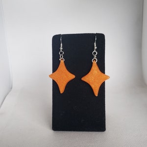 Retro Atomic Diamond Shaped Earrings in Shimmery Orange