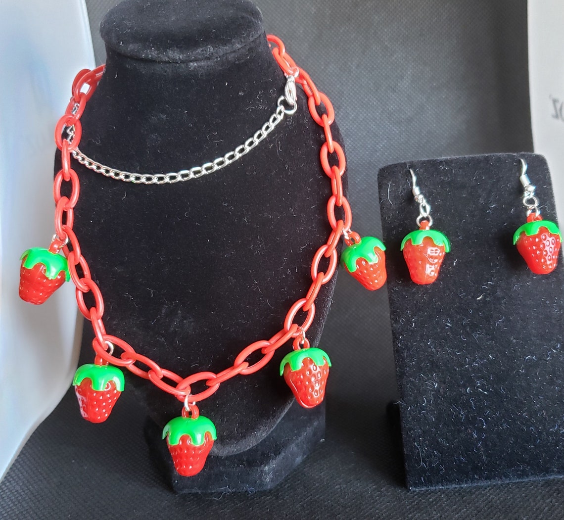 Strawberry Jewelry Set Etsy