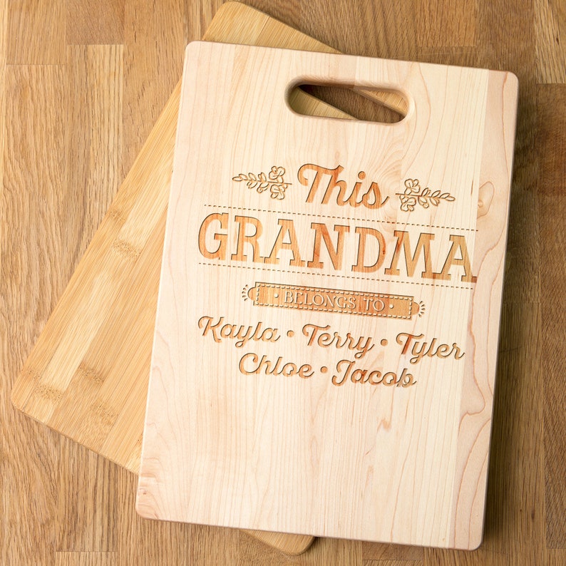 This Grandma Belongs To Personalized Maple Cutting Board