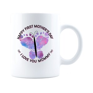 Happy First Mother&#39;s Day I Love You Mommy Coffee and Tea 11 oz. White Ceramic Mug, Perfect Gift for Mom