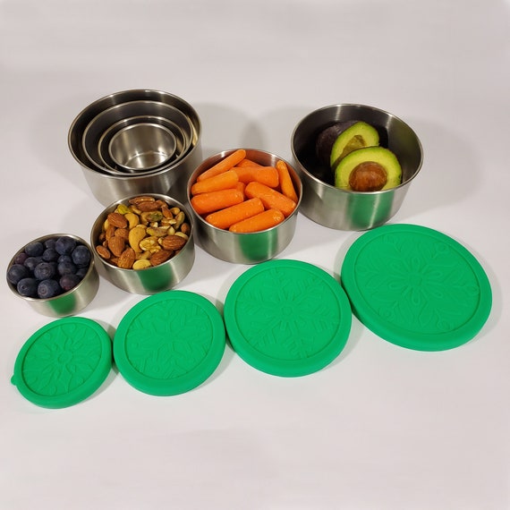 Set 4 Contenitori Porta Snack In Acciaio Inox 304 Con Coperchi In Silicone, Impilabili, A Prova Di Perdite, 60 Ml, Per Salse E Alimenti - 2
