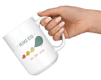 Mama Bird Personalized Coffee and Tea Ceramic Mug, White and Black Mugs, Perfect Gift for Mom