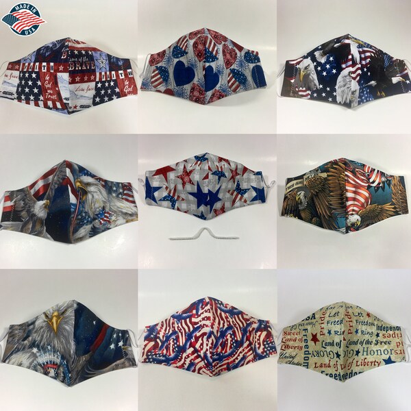thumbnail interactive-video image 1 of 3/5/10 Pack Washable USA Flag Face Mask - Patriotic Fabric, Unisex, Reusable, Breathable 1 of 4