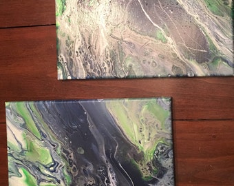 Set of 2 Acrylic Pour Paintings