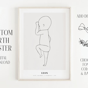 Digital Art Print Geburt Newborn Baby Birth Poster Geschenk Geburt Kinder Minimalistisch Maßstab 1:1 Personalisiert