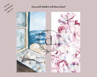 Bookmark Watercolor Watercolor Ocean Coffee Flowers Sea digital download
