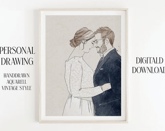 Custom Personal Drawing Collage Portrait | wedding | Family Portrait | Christmas present | watercolor print | friendship | infant