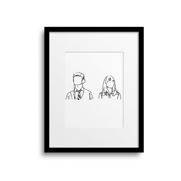 500 Days of Summer/ Print / Wall Art / Line Art / Minimal Line Art / Abstract Line Drawing / Zooey Deschanel & Joseph Gordon-Levitt