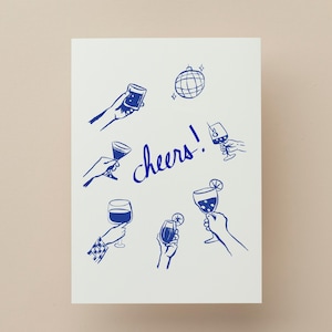 Cheers Card - Carte de voeux de célébration pour un anniversaire, des félicitations ou une occasion spéciale | Carte de cocktail avec boissons dessinées à la main