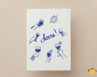 Cheers Celebration Card: Hand-Drawn Cocktail Party Greeting